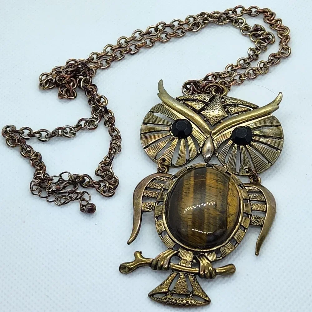 🔺️Tigers Eye Owl Pendant Necklace